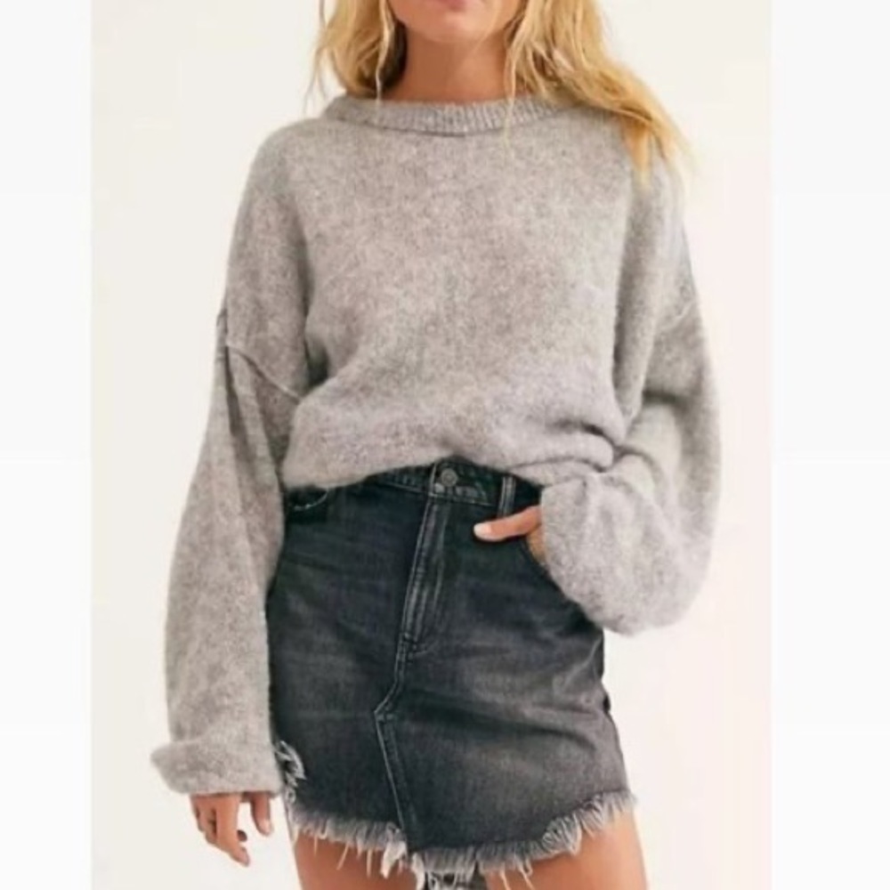 Free People Maverick Black Denim Miniskirt Jean Skirt New NWT Fringed Frayed 25